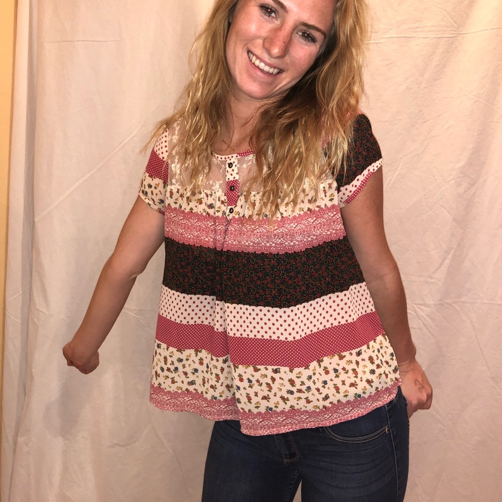 Floral, lace top red brown
